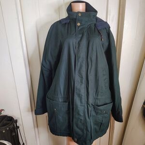 BDG Dark Green Hooded Raincoat with Navy Trim